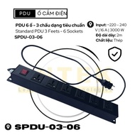 Ổ cắm điện - PDU 6 ổ - 3 chấu dạng tiêu chuẩn - SPDU-03-06 - Input ~220 - 240 V | 16 A | 3000 W