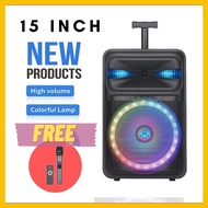 15 Inch Portable Speaker Wireless 5.0 Bluetooth Trolley Speaker Karaoke KTV Audio Super Bass Subwoofer + Wireless Mic