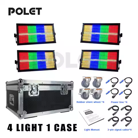 POLET 4 light1case 200W LEDRGBW 4in1 8+8 Partition Strobe Light White 8000K DMX512 Super Bright Dj W
