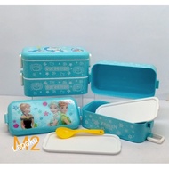 2-tier lunch box with Frozen & Doraemon characters