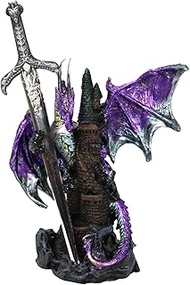 Ebros Gift Legendary Pacific Purple Metallic Armored Knight Dragon Holding Castle Tower and Gothic S