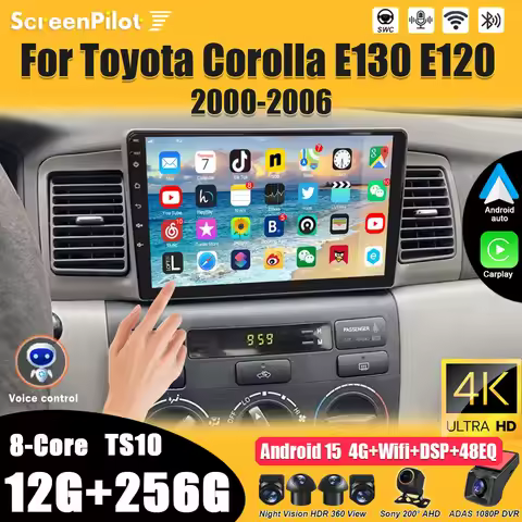 For Toyota Corolla E130 E120 2000-2006 Android 15 Multimedia Video Player Carplay Touch Screen RDS 8