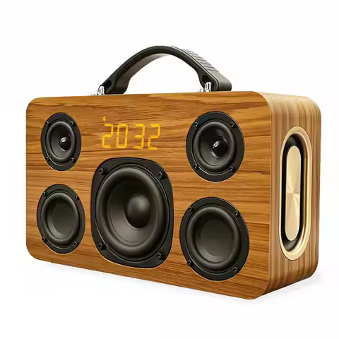 M600 Portable Wooden BT Speaker 200W High-Power Subwoofer Digital Clock Display Support TF Card U-di