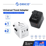 ORICO Universal Travel Adapter AC Outlet Travel Power Strip For EU UK US AU USB-A Port Type-C 20W Fa