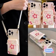 For OPPO Reno 4 3 Pro 5Z 4 Lite 2F 2Z 2 Z 10x zoom A92 A72 A52 A91 A92S R17 R15 Colorful Pink Five-pointed Star Coin Purse Phone Case With Cross-Body Lanyard