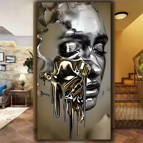 Metal abstract woman face Diy diamond Mosaic art Full Square Round Diamond painting Big Size New 202