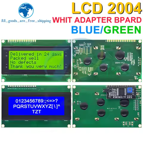 TZT LCD2004+I2C 2004 20x4 2004A Blue/Green screen HD44780 Character LCD /w IIC/I2C Serial Interface 