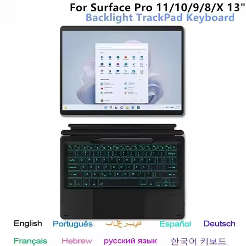 Bluetooth Keyboard for Microsoft Surface Pro 11 2024 10 9 8 X Wireless TouchPad Backlit Keyboard for