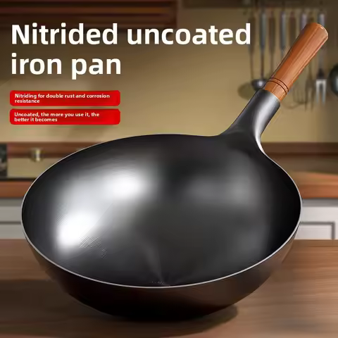 Zhangqiu old-fashioned iron wok, vegetable wok, household uncoated non stick wok, frying pan, gas st
