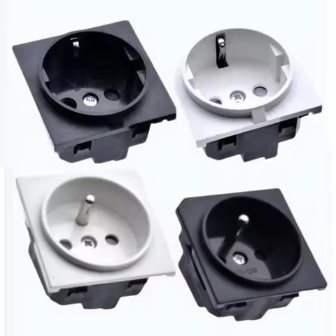 Black White 16A 250V 2P+E EU German France 4.8MM embedded AC Power Socket module socket with ground 