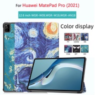 For Huawei MatePad Pro 12.6 inch (2021) WGR-W09,WGR-W19 WGR-AN19  High quality tablet protective case case stylish tri-fold caster painting color pattern flip stand leather cover