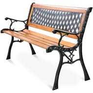 Patio Bench, Outdoor Furniture Cast Iron Hardwood Frame Porch Loveseat, Weather Proof Porch Path Cha