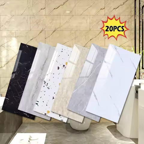 10-20pcs 30x60cm Self-Adhesive Marble PVC Tiles Sticker Waterproof Peel Stick Wall Decal Kitchen Bat
