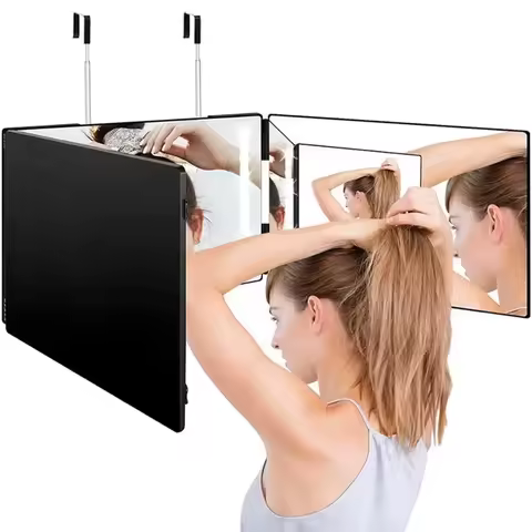 LED Mirror Trifold Self Haircut Mirror With Light Adjustable Height 3 Way Self Haircut Mirror Hd Gla