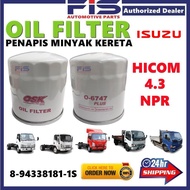 FIS Oil Filter Isuzu NPR 4300 NPS Hicom 4.3 8-94338181-1 O-6747 Penapis Minyak Hitam Lorry Kereta