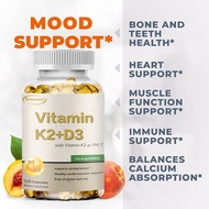 Vitamin K2+D3 - Contains Vitamin K2 as MK-7 and D3 - 5000IU - Supports bone and cardiovascular health and promotes calcium absorption - 30/60/120 capsules