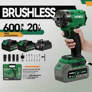 RYOKU ประแจอัดแรงแบบไร้แปรง 20V พร้อมแบตเตอรี่ 2 ก้อน