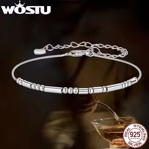 WOSTU Solid 925 Sterling Silver I Love You Morse Code Bracelet For Women Beads Links Best Valentine'
