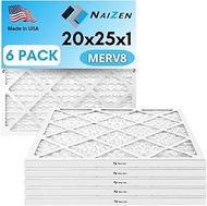 NAIZEN Air Filter Replacement Set, 20x25x1 inches, MERV 8, 6 Pack, Pleated
