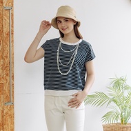 [CUMAR] Zhen Chain Necklace Printed Beaded Top Blue White