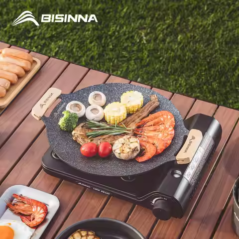 BISINNA 30CM Outdoor BBQ Grill Pan Non Stick Stovetop Baking Tray Korean Roastig Grill Plate Camping