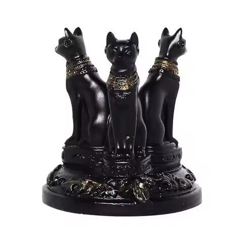 Triple Egyptian Bast Bastet Cats Crystal Sphere Ball Stand Display Base Holder Resin Figurines Statu