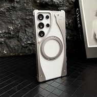 Luxury Aluminum Alloy Rimless360°Magnetic Bracket Phone Case for Samsung Galaxy S25 Ultra S24Ultra  