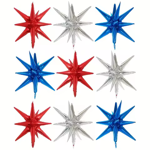 9pcs Blue Red White Explosion Balloons for Independence Day - 22inch 4th of July Spike Starburst Sta