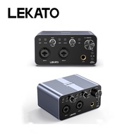 LEKATO 2i2 External Sound Card USB Audio Interface for Streaming and Podcasting Professional Hi-Fi