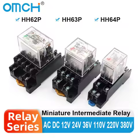 OMCH LY2NJ HH62P HH63P HH64P Small Electromagnetic Relay 8/11/14Pin 10A with socket Base for DC/AC 1