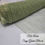 Kain Tile Akar Glitter Mutiara Bahan Dress Kebaya Gamis Premium Warna SAGE GREEN Meteran dan 0.5 Met