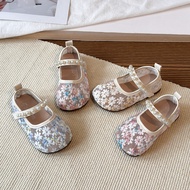 Children Mary Jane Shoes Princess Mesh Embroidered Girls School Flat Shoes for Kids Lolita Pearl Tod