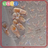 SUKIKII Nail Art Transfer Sticker Paper, Self-adhesive Shell Light Nail Sticker, Fashion Metallic Mirror 5D Butterfly Manicures Decorations Nail Decal Stickers Women Girls