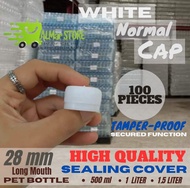 ALMar 100 PCs 28mm White Normal Long Cap has a Secured Function Perfect for 500 ml, 1 liter and 1.5 