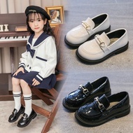 Girls black leather shoes performance shoes spring and autumn leather single shoes soft bottom primary school students British style white princess children's shoes