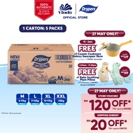 Drypers Wee Wee Dry Baby Diapers M52/ L44/ XL36/ XXL32s (5 Packs)
