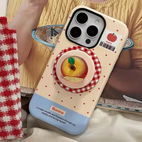 Cute Polka Dots 3D Luminous Crystal Apple Lattice Bracket Magnetic Phone Case For iPhone 12 13 11 14