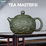 Authentic Yixing Zisha Clay Teapot Handmade Green Clay Zisha Teapot Xishi Teapot with Relief Carving