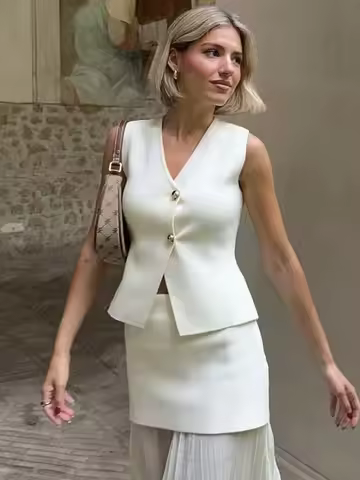 HXAO Women Knit Vest Tops Sweater Women's Sleeveless Vest Knitwears Knitted Vest Autumn Cardigan Red