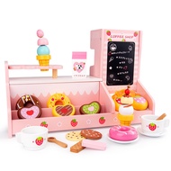 HY-$ Wooden Drinks Dessert Shop Children Play House Ice Cream Ice Cream Blender Coffee Machine Donut Afternoon Tea QZRX