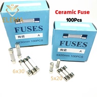 100PCS 5*20mm 6*30mm Ceramic Fuse 0.5A-30A Fast Blow Ceramic Fuse 1A 2A 3A 4A 5A 6A 6.3A 8A 10A 15A 
