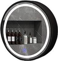 Bathroom Wall Mirror Illuminated LED Cabinet, Round Wall-Mounted Medicine Storage Organizer Cabinet with Smart Touch, Bathroom Vanity Mirror, Switch Defogger (Black Defogging 60cm)