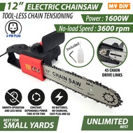 MYDIYHOMEDEPOT - ALLEFIX 12" Electric Chainsaw 1600w With Safety Button ChainSaw 12 inch Gergaji Mesin 3pin