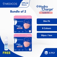 MEDICOS Slim Fit 165 (S/M Size) HydroCharge™ 4ply Surgical Face Mask (Assorted Color)- bundle of 2 boxes