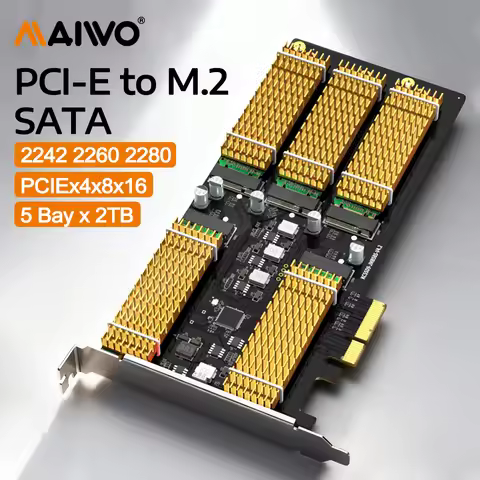 MAIWO PCI Express Card 5 Bay M2 SATA RAID 0/1/5 Adapter 2TB per SSD Compatible PCIe×4×8×16 Adapter C