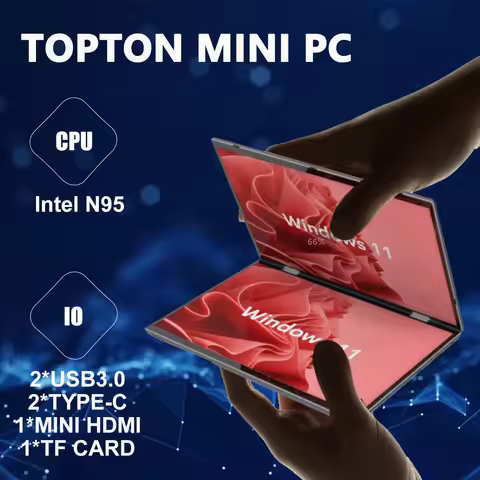 Dual Screen Touch Laptop Convertible Laptop for Win 11 Pro 10.5” Dual Screen Intel N95 Mini Pc Home 