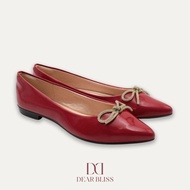DEAR BLISS Luciana Crystal Bow Red Pointed Toe Flats