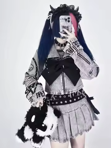 Dimmoire Reflem Collaborative Naval Uniform Style Punk Y2K Rivet Neck Design New Arrival Women's plu