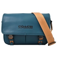 COACH C9157 品牌壓印LOGO翻蓋斜背郵差包.藍綠