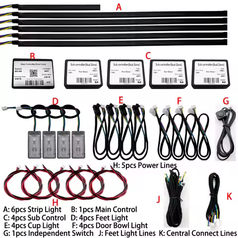 18 in 1 RGB App Dual Zone LED Car Atmosphere Light Interior Decoration Acrylic Strip Backlight Decor